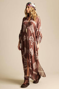 Yacamim Printed Brown 3/8 Sleeve Long Shirt