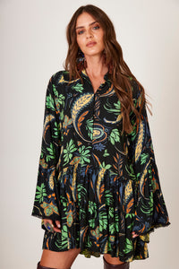 Short Dress with Flare Sleeves Black Cashmere Yacamim B24
