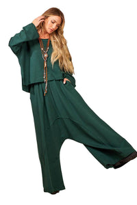 Yacamim Dark Green Harem Pants with Pockets