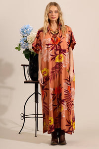 Yacamim Terracotta Printed Long Shirt with Short Sleeves M1