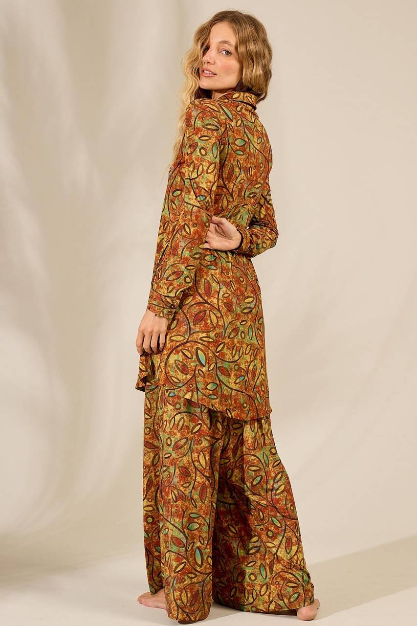 Yacamim Printed Shirred Waist Harem Pants
