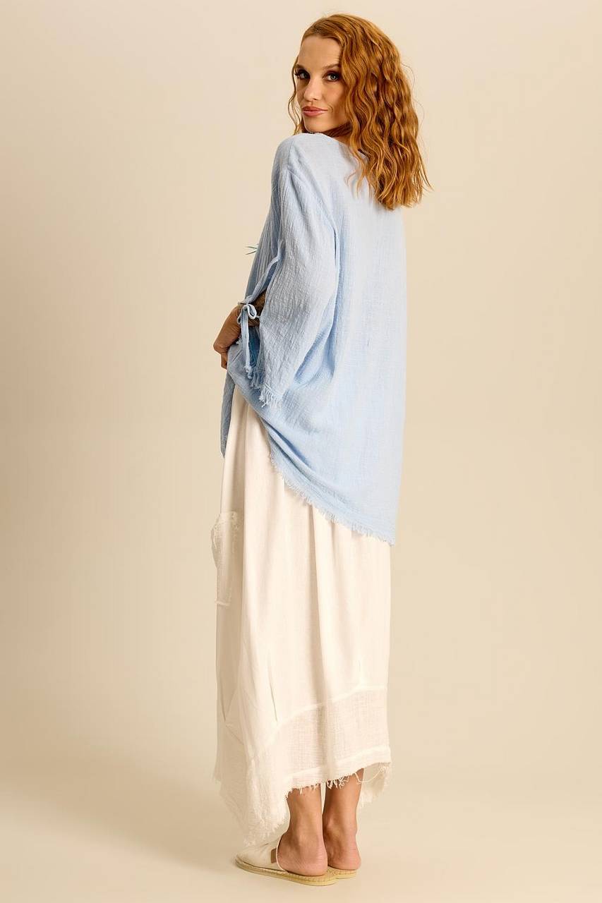 Yacamim White Linen Midi Skirt with Large Pocket