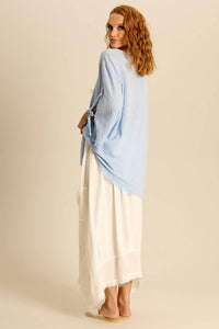 Yacamim White Linen Midi Skirt with Large Pocket