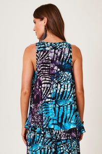 Yacamim A38 Blue Elongated Basic Tank Top with Digital Batik Print