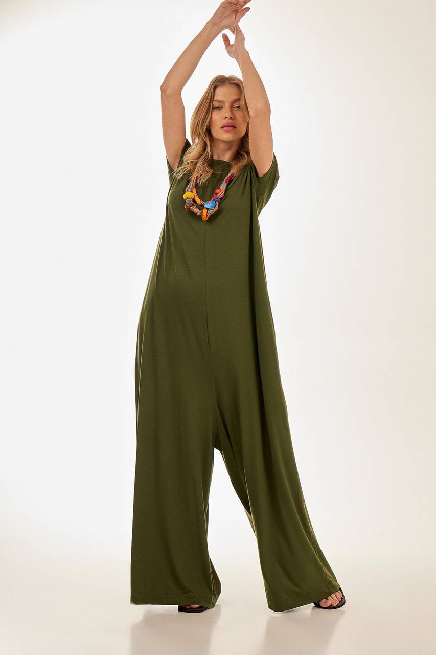 Yacamim Military Green Sarouel Wide-Leg Jumpsuit