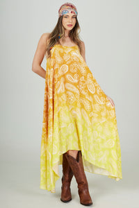 Yacamim D21 Yellow Ombre Paisley Flowy Maxi Dress