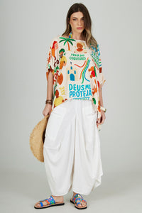 Yacamim Off-White Viscose Linen Harem Pants R3