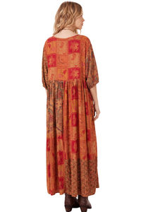 Yacamim Orange Patchwork Long Dress D1