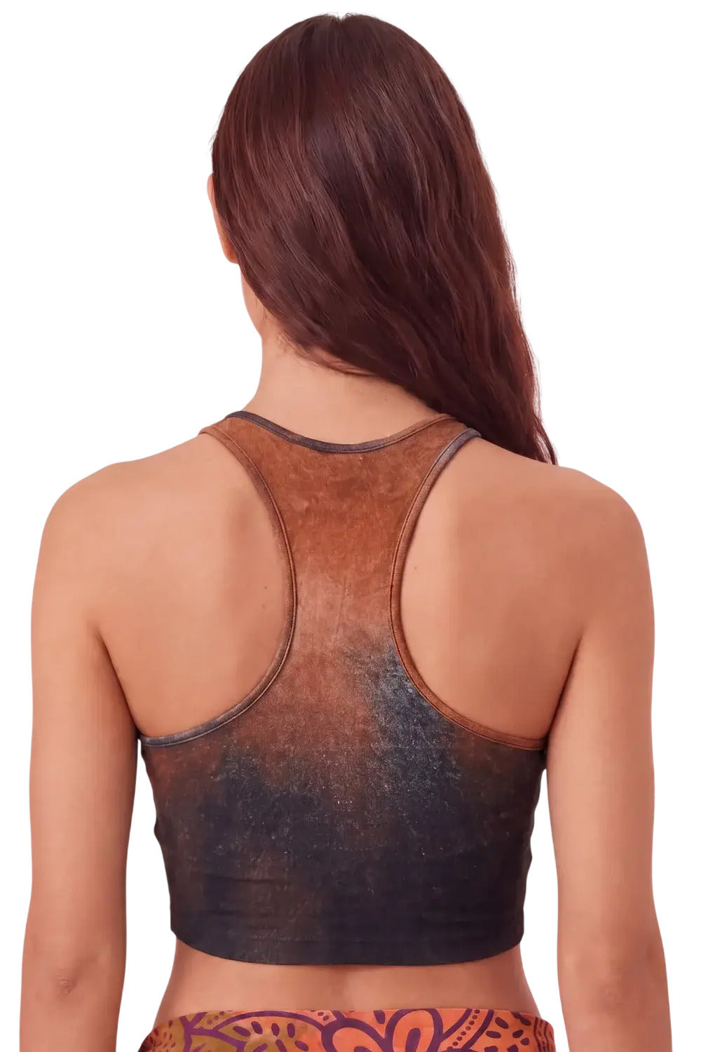 Yacamim B17 Brown and Gray Digital Print Racerback Crop Top