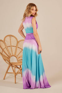 Yacamim A37 Lilac and Blue Digital Tie-Dye Basic Long Skirt