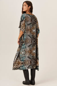 Kaftan Loose Peacock Animal Print Yacamim I8