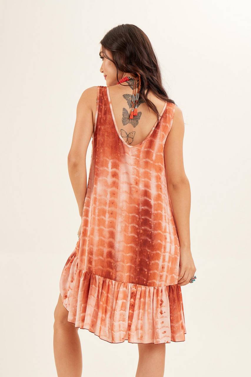 Yacamim D2 Brown Tie-Dye Digital Print Sleeveless Mini Dress