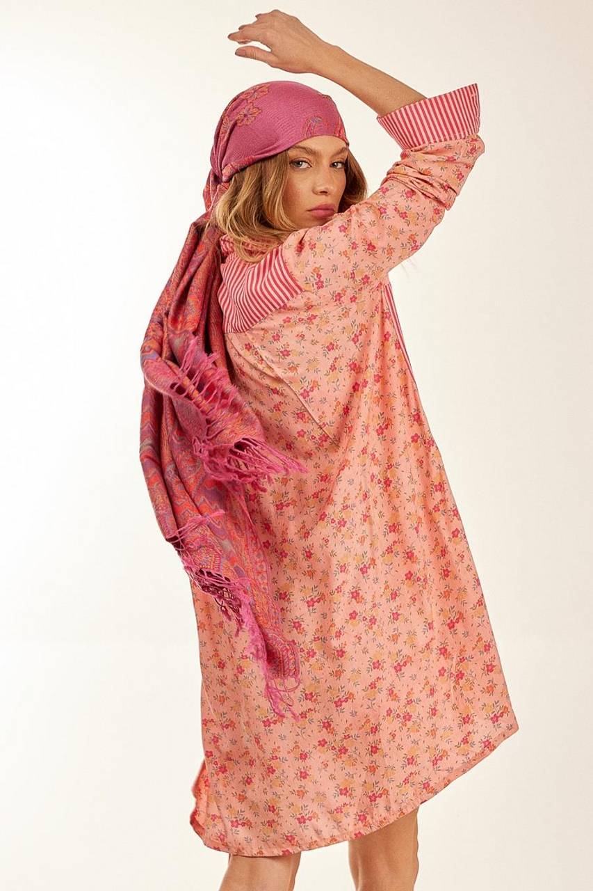 Yacamim Striped Patchwork Pink Chemise