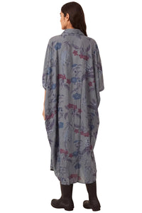 Chemise Ampla Estampada Com Bolsões Azul Petróleo Yacamim P7