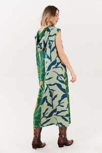 Green Printed Yacamim Hooded Midi Dress E1<br />