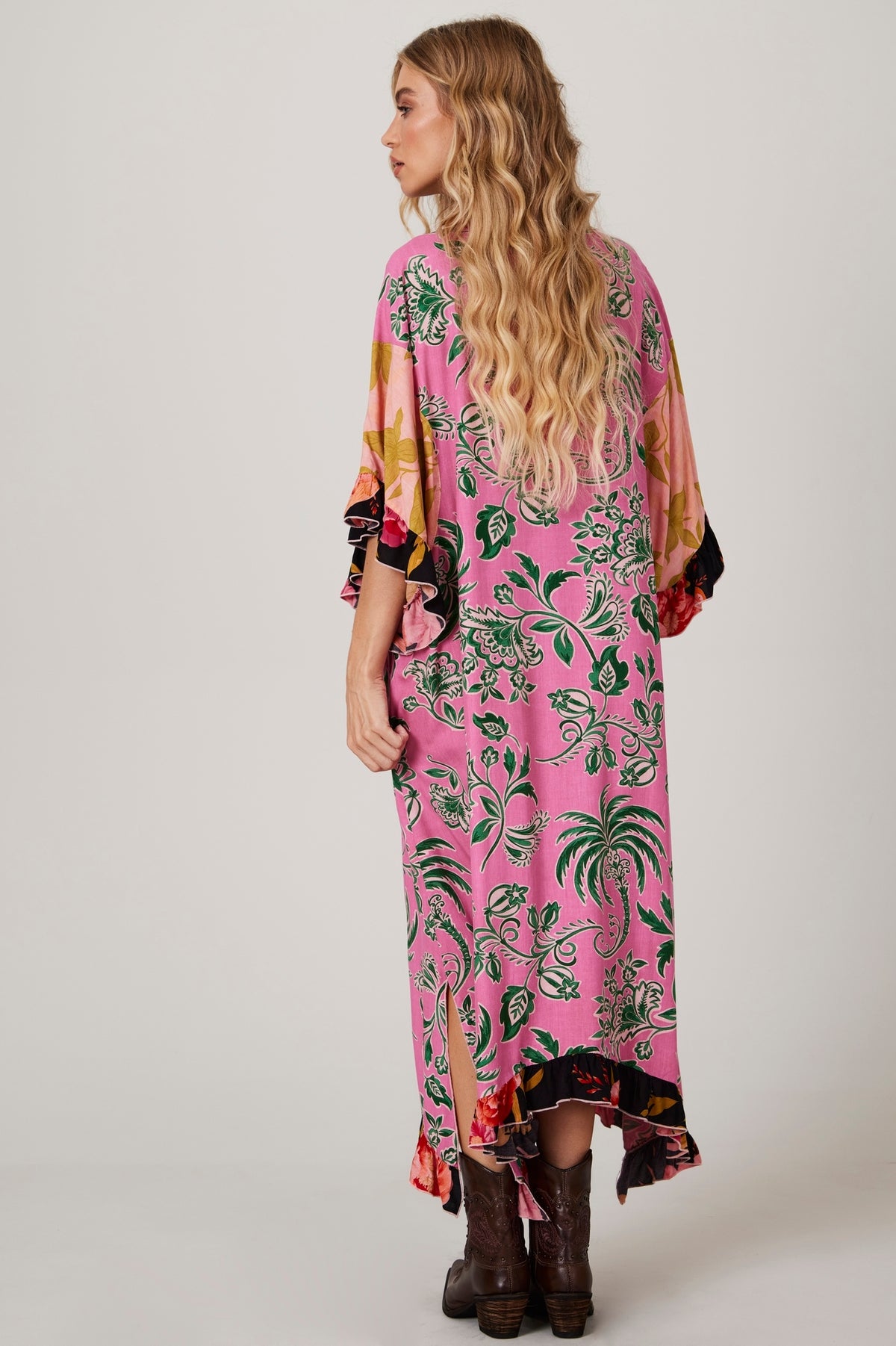 Yacamim J2 Loose Kaftan with Printed Rose Patchwork