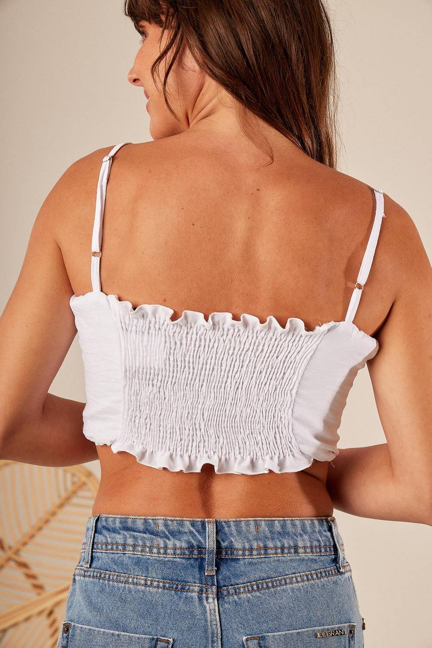 White Yacamim Top with Straps and Shirring F13