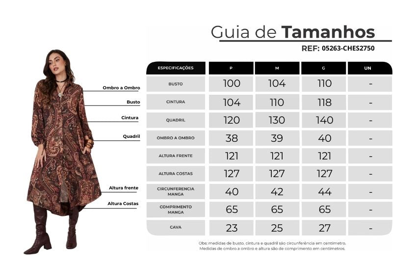 Chemise Longo Com Mangas Bufantes Bordô Estampa Cashmere Yacamim M3