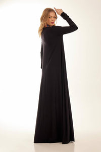 Yacamim Black Basic Long Dress with Slim Long Sleeves
