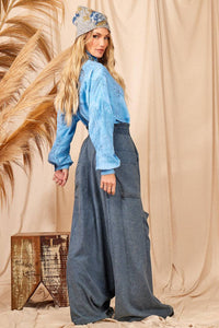 Yacamim H5 High-Waisted Blue Mélange Harem Pants