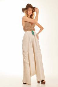 Beige Yacamim H7 Harem Pants with Side and Back Pockets Textured