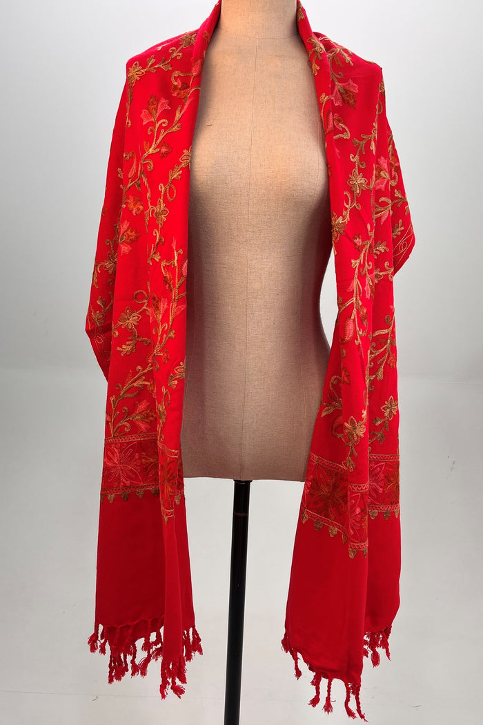 Yacamim Embroidered Red Cashmere Scarf #338