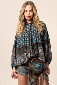 Yacamim Loose Robe with Long Billowy Sleeves and Cashmere Print B2