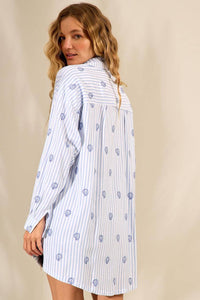 Yacamim A12 Wide Long Striped Blue Long-Sleeve Shirt
