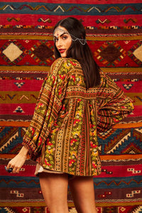 Yacamim Green Printed Long Puffy Sleeve Tunic