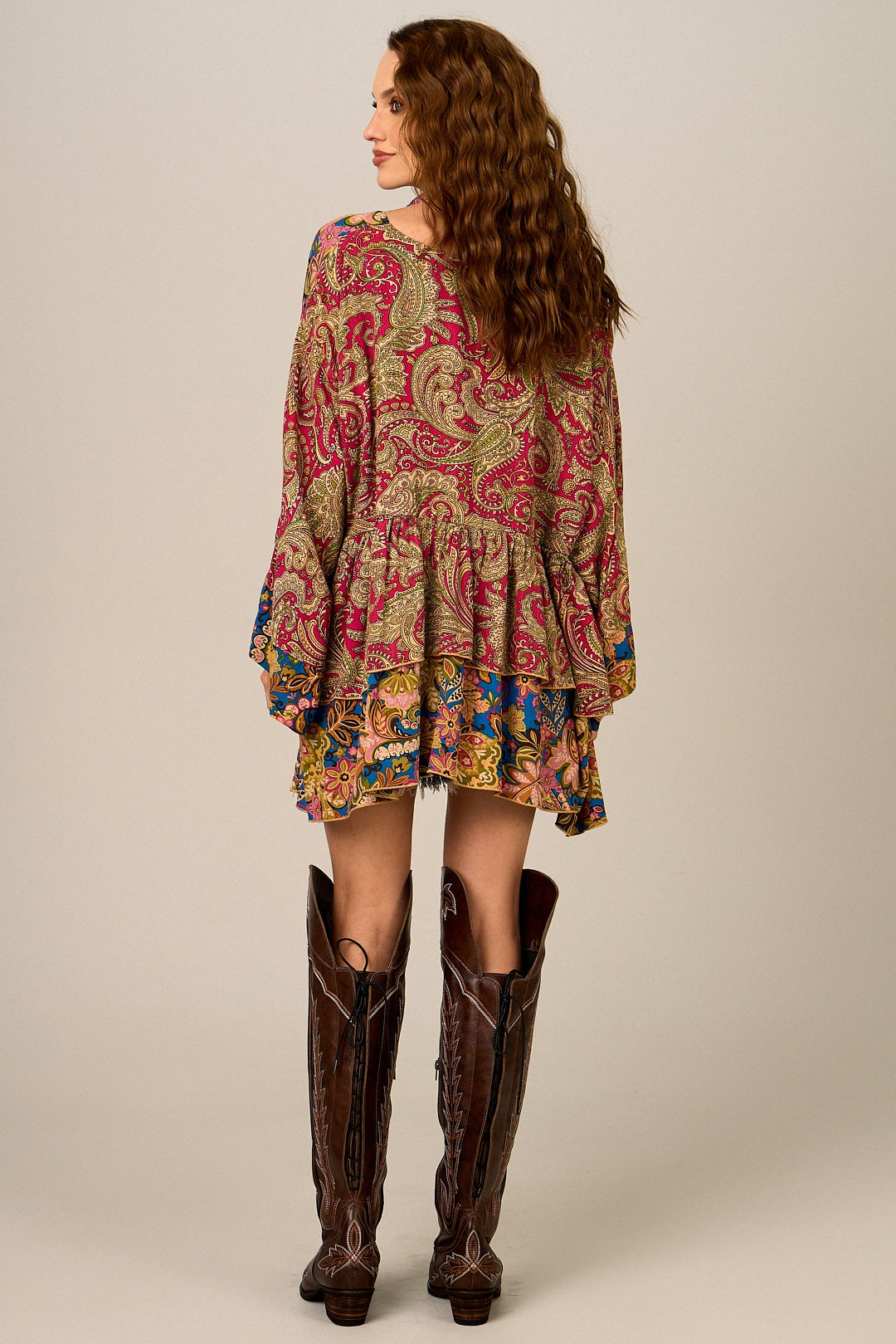 Loose Extended Burgundy Patchwork Yacamim Blouse B5