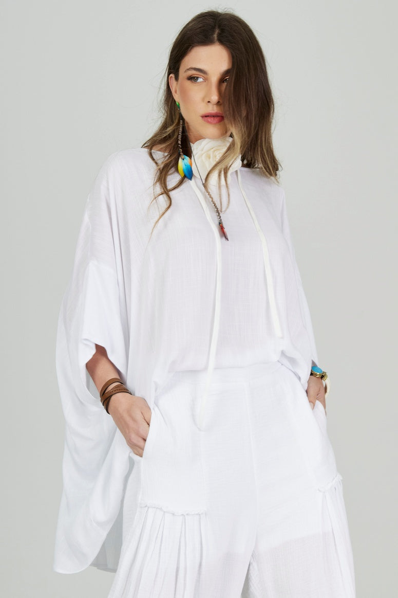 Yacamim White 3/8 Sleeve Boat Neck Tunic Q1