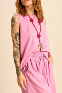Yacamim A36 Classic Pink Linen Tank Top