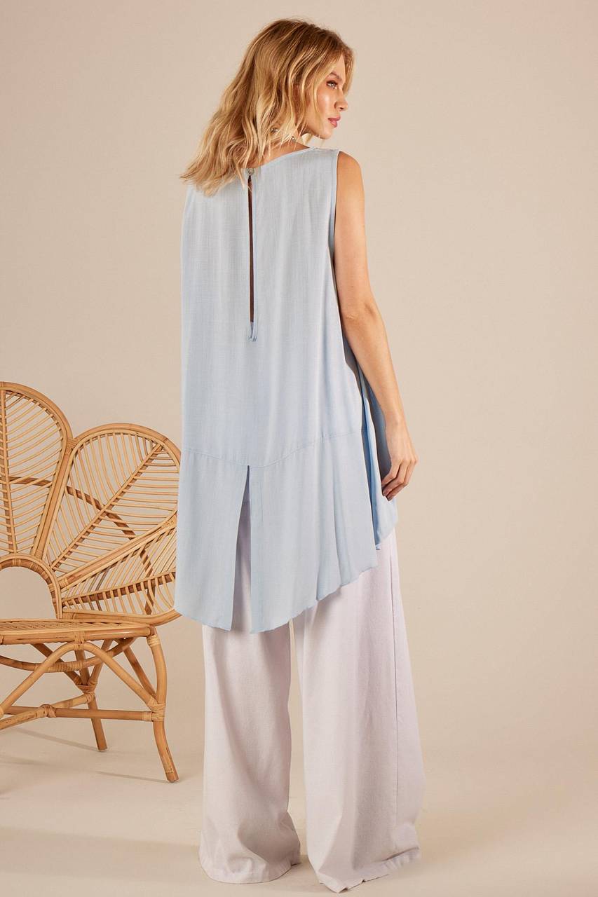 Yacami Serenity Blue Long Sleeveless Blouse