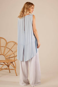 Yacami Serenity Blue Long Sleeveless Blouse