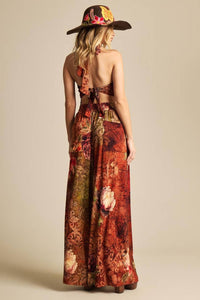Yacamim Brown Printed Palazzo Pants with Elastic Waistband -i2