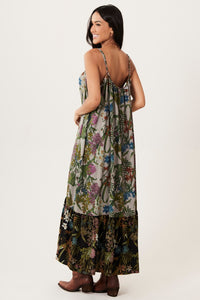 Yacamim Women's Grey and Black Ruffle Long Dress with Adjustable Straps C26