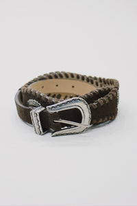 Yacamim Dark Brown Leather Belt with Metallic Buckle #666