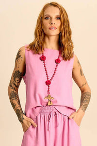 Yacamim A36 Classic Pink Linen Tank Top