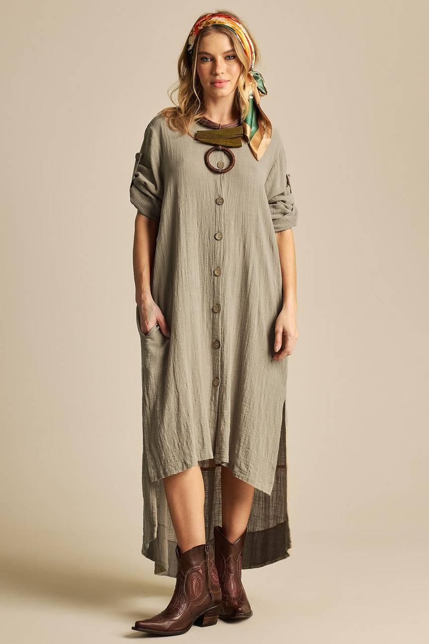 Yacamim C9 Extended Back Midi Dress in Green Tone