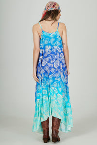 Yacamim E24 Wide Blue Ombre Paisley Long Dress