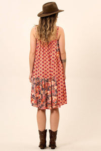 Yacamim E2 Short Salmon Patchwork Dress with Adjustable Straps