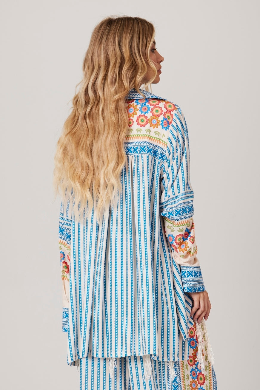 <p>Blue Godê Loose Shirt Pira Omomba''e Yacamim K3 Collection</p>