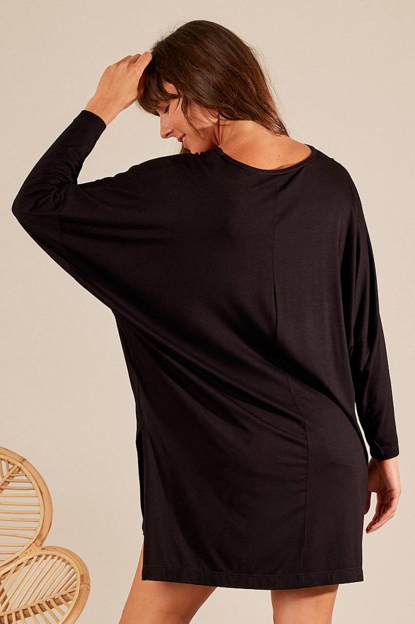 Yacamim Women's Black Extended Back Loose Basic Blouse