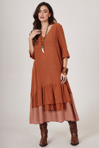 Yacamim Dark Caramel Midi Dress C22