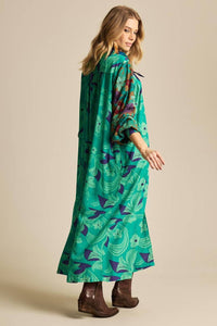Long Patchwork Yacamim Green P4 Puff-Sleeve Shirt
