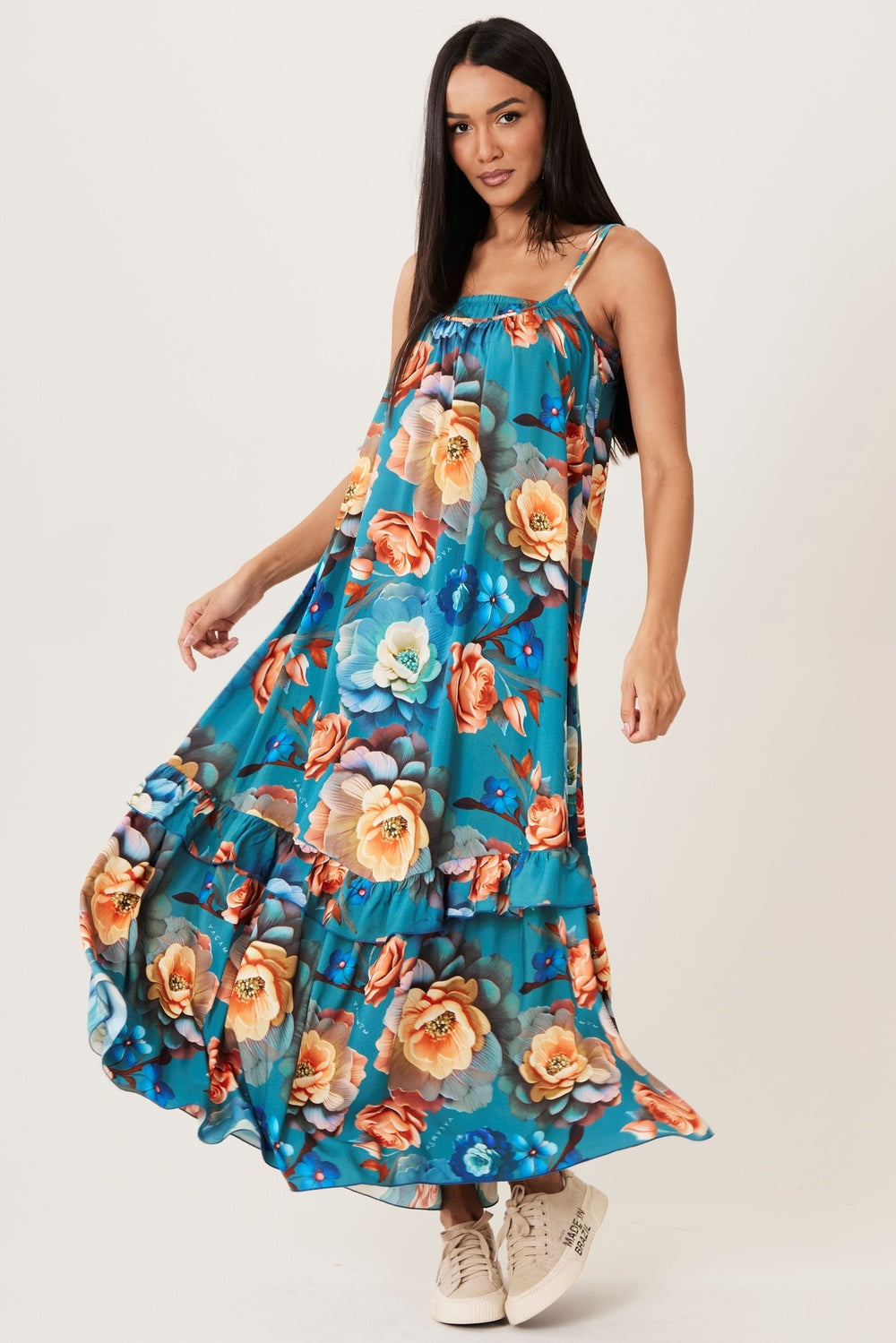 Long Dress with Turquoise Printed Top Yacamim D29