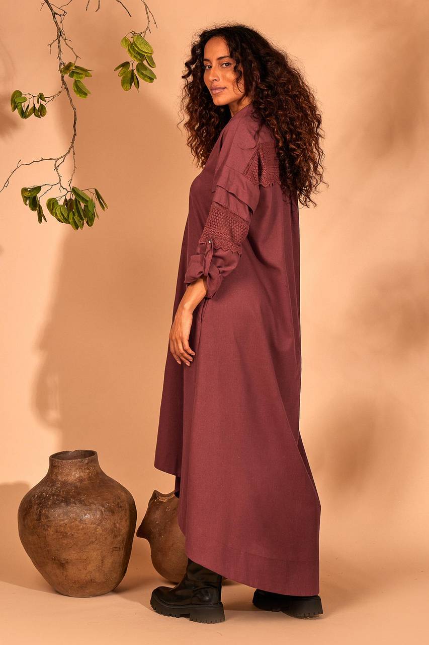 Yacamim Wine Mullet Shirt with Lace