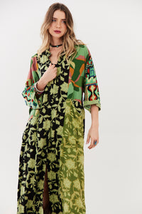 Yacamim J3 Green Patchwork Midi Kimono