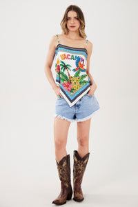 White Scarf Cropped Top Yacamim Exclusive Print F8