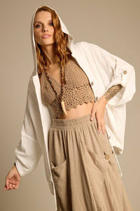 Yacamim White Hooded Shirt With Tunnel Hem